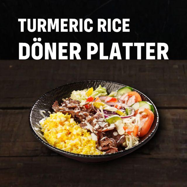 Turmeric rice beef platter