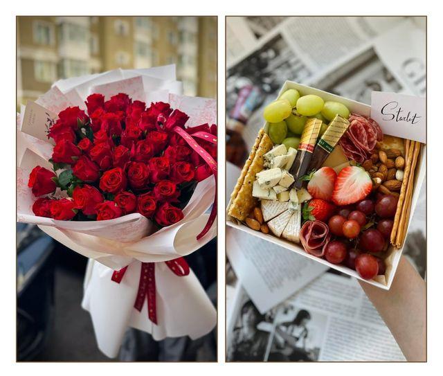 20x20 Cheese Platter + Flower bouquet set