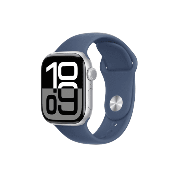 Apple Watch Series 10 GPS 46mm Silver Aluminium Case with Denim Sport Band 