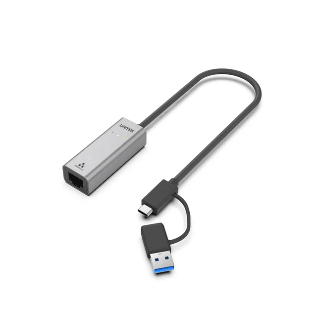 Unitek USB to RJ45 Gigabit Ethernet Adapter with USB-C and USB-A connectors, 30cm, Space Grey