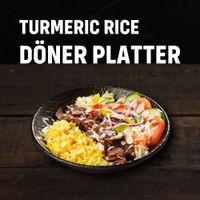 Turmeric rice beef platter